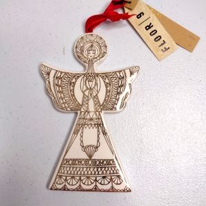Floor 9 Boho Angel Ceramic Ornaments x2 With Real Gold Accents (Z1)